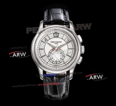 Swiss Replica Patek Philippe Complications Annual Calendar White Grey Dial Stainless Steel Watch